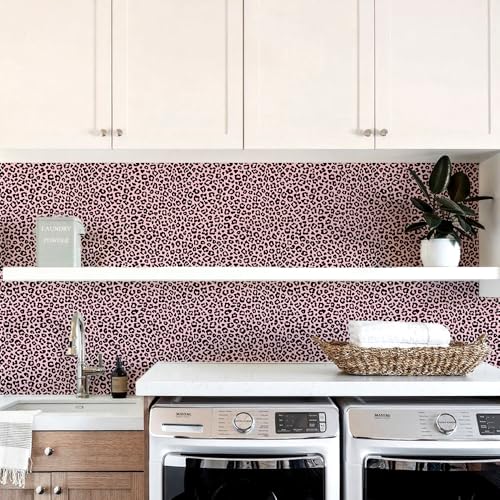 Leopard Print Peel and Stick Wallpaper, Modern Wallpaper Pink and Black Classic Design Contact Paper Rmovable Self Adhesive Wall Papers for Bedroom Bathroom Cabinet 17.7¡¯¡¯x118¡¯¡¯