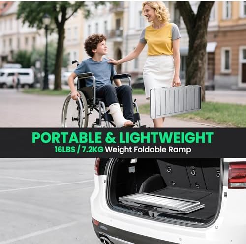 3 Feet Portable Wheelchair Ramp, 600 LBS Capacity Folding Aluminum Threshold Ramp with Anti-Slip Surface, Mobility Access Handicap Ramp for Home Steps, Doorway, Stairs, Doorways, Scooter