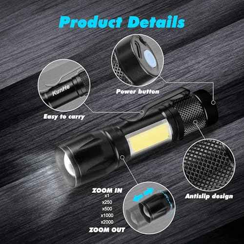 KunHe 10 Pack USB Rechargeable Mini Small LED Flashlights Bulk Camping Lantern Flashlight Bright High Lumens EDC Flash Light