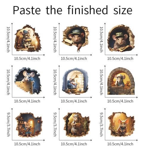 BooDecal DIY 9 Rats Cute Chef Candle Mice 4.5 x 4.5 in Doors Fake Hole Vinyl Lettering Decal Home Decor Wall Murals Decals Stickers for Halloween