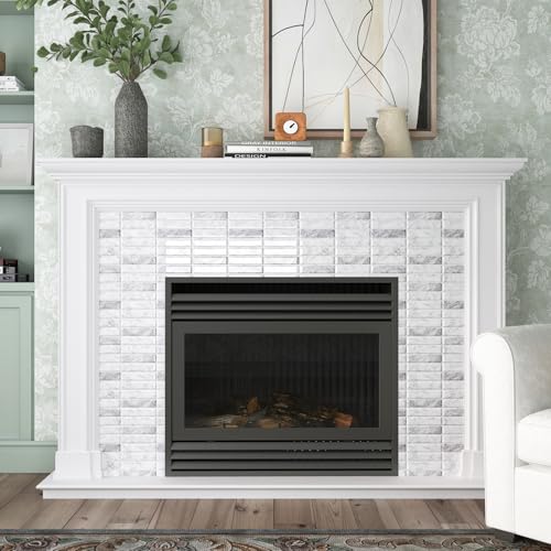 ReWallpaper Marble Peel and Stick Backsplash Waterproof Kitchen Tiles for Wall 12"x12" Removable Grey White Rectangular Subway Tile Self Adhesive Stick on Backsplash for Kitchen Laundry Rooms 3-Sheet