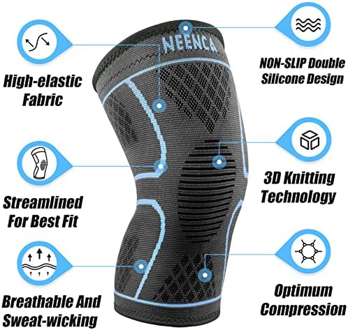 NEENCA Knee Braces for Knee Pain Women & Men -2 Pack Knee Sleeves for Knee Pain Set, Knee Brace Compression Sleeves, Knee Support for Sports, Running, Meniscus Tear, ACL, PCL, Arthritis Pain Relief...