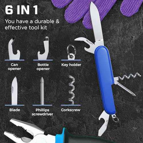 Small Pocket Knife 6 in 1 - Keychain Multitool - Compact Kids Pocket Knife with Bottle Opener, Can Opener, Corkscrew, Phillips Screwdriver - EDC Gift for Men, Women, Camping, Hiking, Travel - 5005