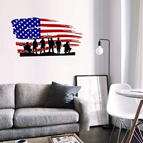 Amaonm Removable Vinyl American Flag and Soldier Wall Decal - USA Flag Wall Stickers Peel Stick Art Decor for Classroom, Kids Bedroom, Teens Nursery, Living Room, Playroom, Offices Wall Decoration