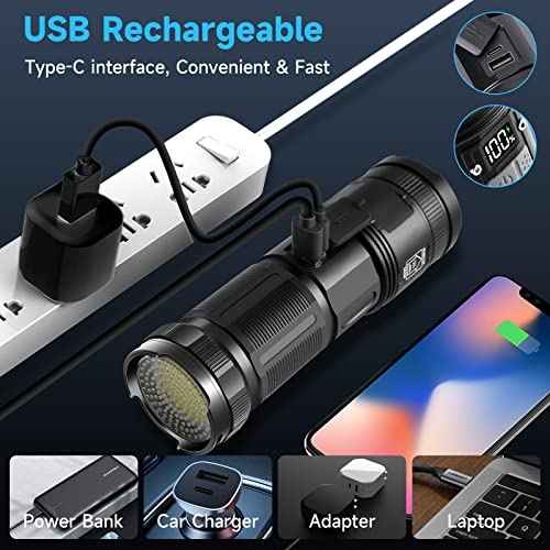 Rechargeable Flashlights High Lumens, 3000 Lumens Super Bright Led Tactical Flashlights with COB Work Light, High Powered Flashlight, Powerful Handheld Flashlights for Emergencies Camping Hiking
