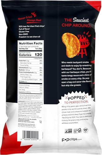 Popchips Potato Chips, BBQ, 4ct 5.0oz Share Bags, Low-Calorie and Gluten Free, Salty Snacks for Adults and Children, Non-GMO, Vegan & Kosher Friendly, 130 Calories Per Serving