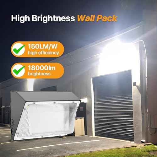 120W LED Wall Pack Light with Dusk to Dawn Photocell 18,000LM(150LM/W) Wall Mount Flood Light Outdoor IP65 Waterproof 5000K Led Security Commercial Area Lighting for Yard, Garage, Barn
