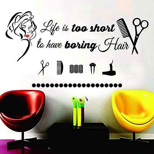 Lady Beauty Wall Sticker ? 22"x41" Removable PVC Decal with Red Lips and Hairdresser Quote ? Perfect Wall Art for Salon, Makeup Room, Hair Studio, or Dressing Room Decoration(BLACK-JWH223-Red Lip)