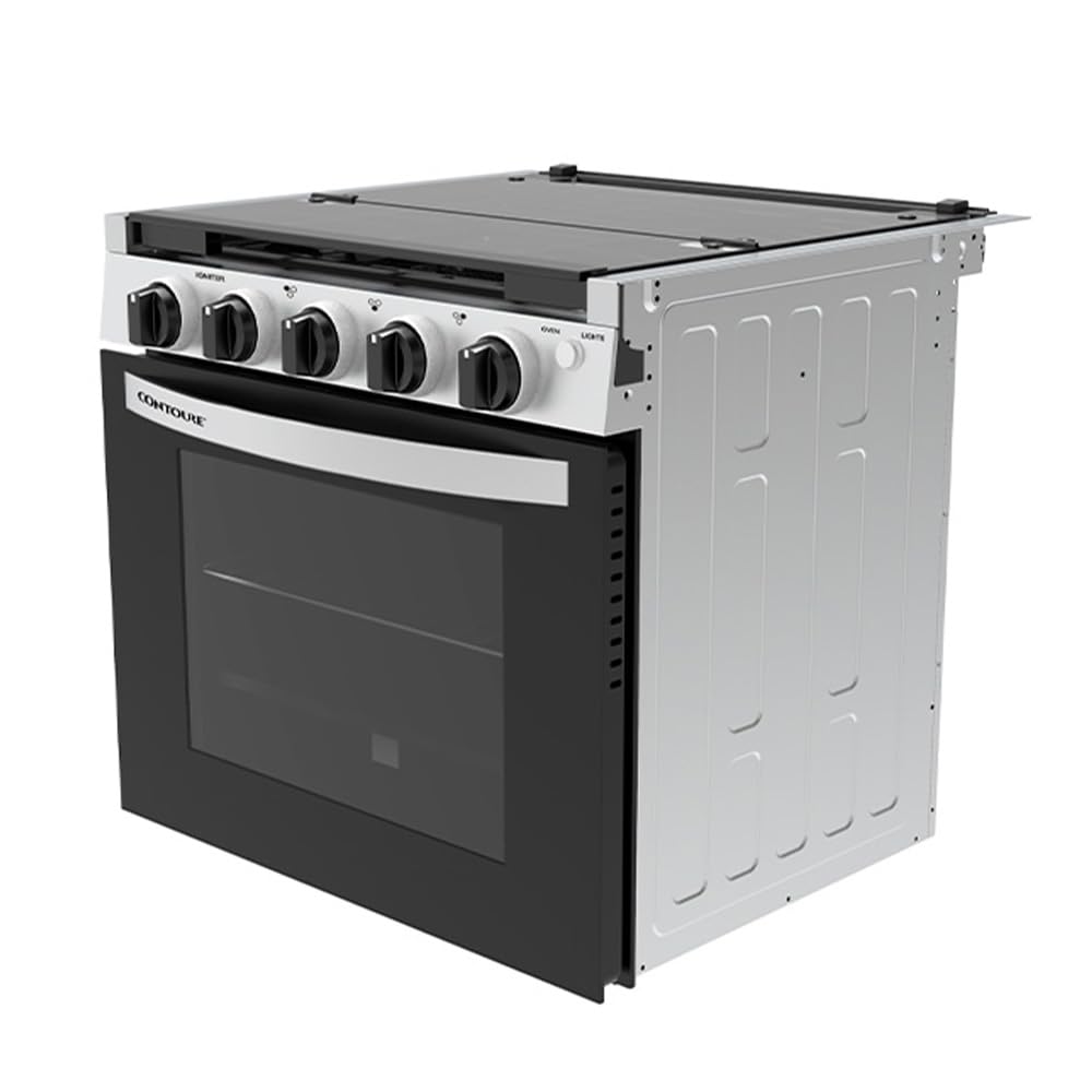 CONTOURE RV 3-Burner Drop-In Gas Range 21” – Propane-Powered RV Stove with Oven, Black with Stainless Steel Accents, LED Knobs, Easy-Clean Oven, CSA Certified, GR-21BTC