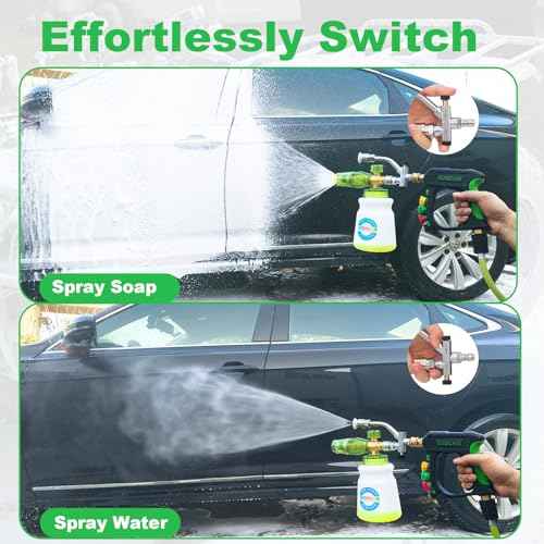 DUSICHIN Short Pressure Washer Gun Foam Cannon Nozzle Dual Connector Shift Valve, Car Wash Foam Cannon Kit 1/4 Inch Quick Connector, 5 Pressure Washer Nozzle Tips,Double Tip Attachment For Soap Cannon