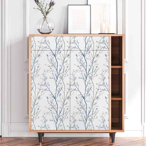 Mecpar Gray Blue Tree Branches Peel and Stick Wallpaper 17.71" x 78.7" Natural Wall Paper Modern Tree Branch Contact Paper Removable Wallpaper Self-Adhesive Vinyl for Furniture Crafts Walls