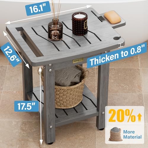 YEFU Shower Chair for Inside Shower: Slip-Resistant Waterproof No Maintenance 500 LBS Weight Capacity - Shower Bench/Stool with Shelf & Handle for Bathroom/Outdoor - Easy to Assemble for Adult/Gray