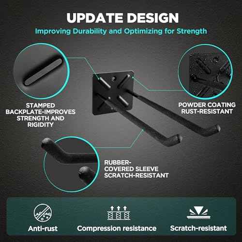 NACIAL 6 Pack Garage Storage System Hooks, Heavy Duty Wall Mount Tool Organizer, Chair Hanger Garage Storage Utility Hooks for Car Tires, Ladders, Chairs, Strollers, Power Tools, Garden Tools - 6 PACK