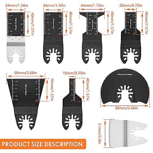 8Pcs Oscillating Saw Tool Blades Set Bi-metal Stainless Steel Multitool Blades Kit Quick Release Oscillating Blades Precise Cutting Saw Blades with 3 Gaskets for Wood Plastic Cutting(8pcs)