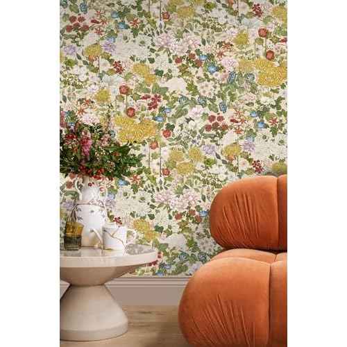 Floral Wallpaper Peel and Stick Boho Wall Paper Removable Waterproof Green/Yellow/Red Contact Paper for Bedroom, Bathroom, Home Wall 17.3" x 78.7"