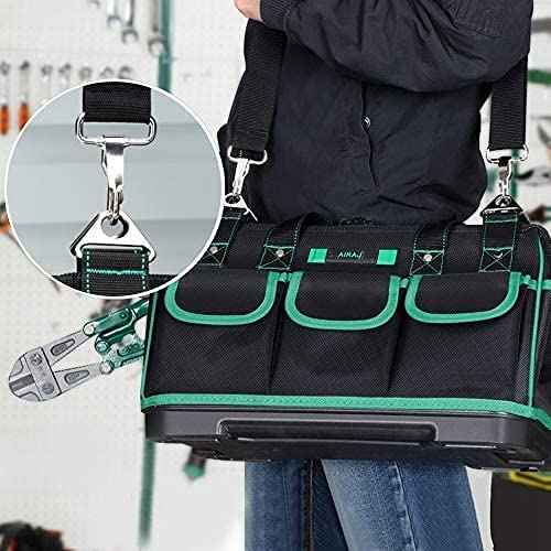 AIRAJ Tool Bag 18 Inch,Wide Mouth Tool Bags for Men Heavy Duty With Waterproof Molded Base,Tools Organizer for Home Repairs,Garage Storage,Professional Work,Adjustable Shoulder Strap,Green