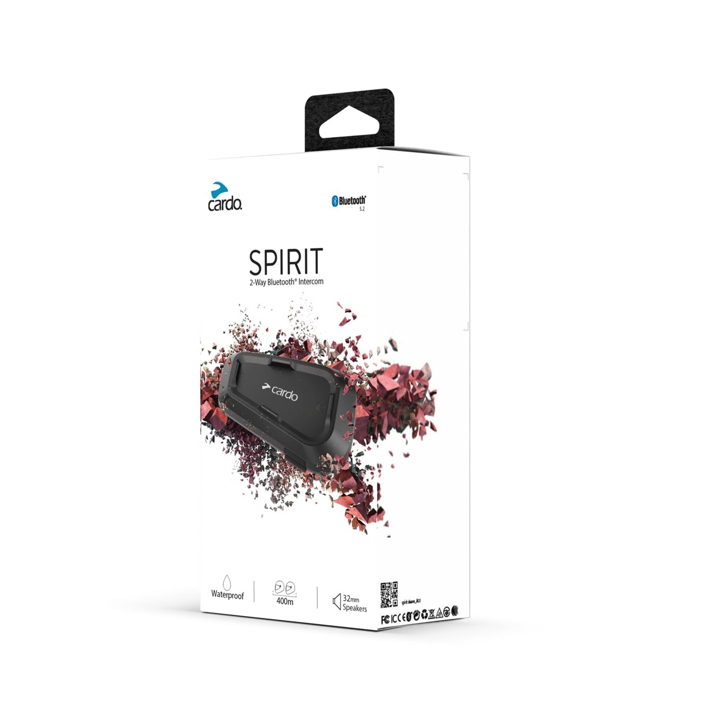 Cardo Systems Spirit Motorcycle Bluetooth Communication Headset, 2-Way Bluetooth, Thin 32mm Speakers, Waterproof, Universal Connectivity - Single Pack