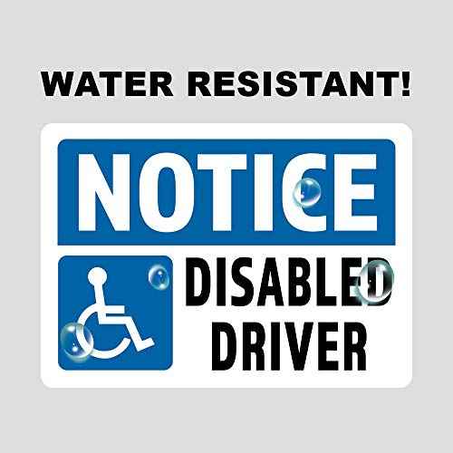 2-Pack Notice Disabled Driver Vinyl Decal Sticker | 7-Inch by 5-Inch | Premium Quality Vinyl Decal | Laminated with UV Protective Laminate | PD2737