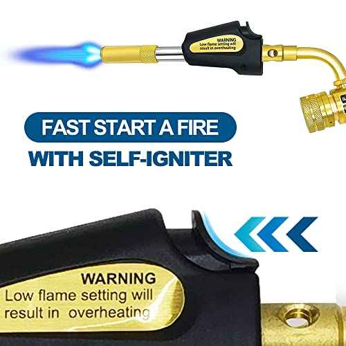 Turbo Torch Tips with Gas Self-Igniter Adjustable Flame Knob Brass Tip 360¡Æ Swivel Tips CGA600 Interface Compatible with Propane MAP MAP Gas for Soldering Brazing Plumbing Welding.