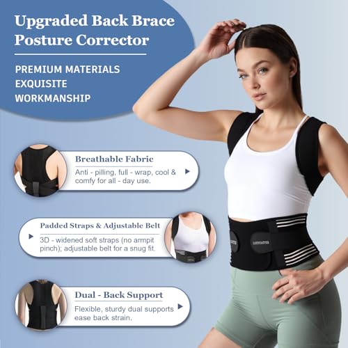Back Brace Posture Corrector for Women and Men, Shoulder and Back Support Brace, Adjustable Back Straightener Posture Corrector for Pain Relief and Improves Posture (Medium)