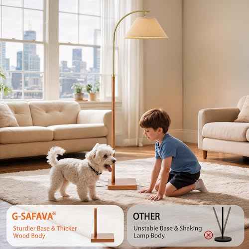 63" Floor Lamp for Living Room with Foot Switch Wood Standing Lamp Tall Lamp Mid Century Modern Arc Floor Lamps for Bedroom Office Industrial Reading