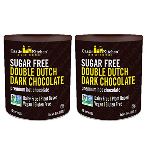 Castle Kitchen Sugar Free Double Dutch Premium Dark Hot Chocolate Mix (2 Pack, 16oz Total) - Vegan, Dairy Free, Plant Based - Keto and Diabetic Friendly - Mix with Milk Substitute