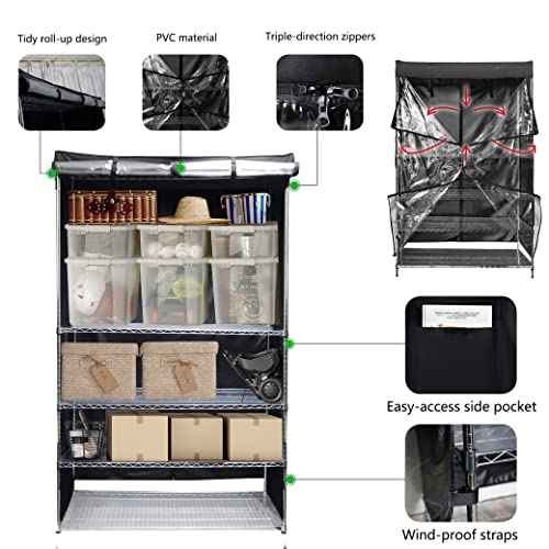 Macoda Storage Shelf Cover Wire Rack Shelving Dust Protective, Storage Shelving Unit Protector See Through, Fits Racks 14" D x 36" W x 72" H One Side See Through Panel (Cover only)