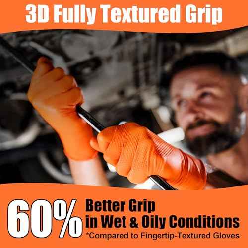 TREEGO 10 Mil Orange Nitrile Gloves Large ? Heavy Duty Disposable Latex & Powder Free, Chemical Resistant, Diamond Grip for Industrial, Automotive, Cleaning ? 100 Count