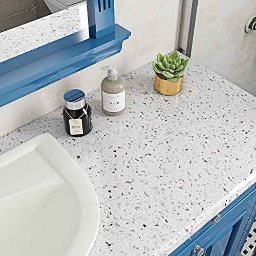 Livelynine White Granite Contact Paper for Countertops Waterproof Peel and Stick Countertops Kitchen Wallpaper Adhesive Counter Top Vinyl Wrap Desk Cover Table Laminate Countertop Sheets 15.8x78.8