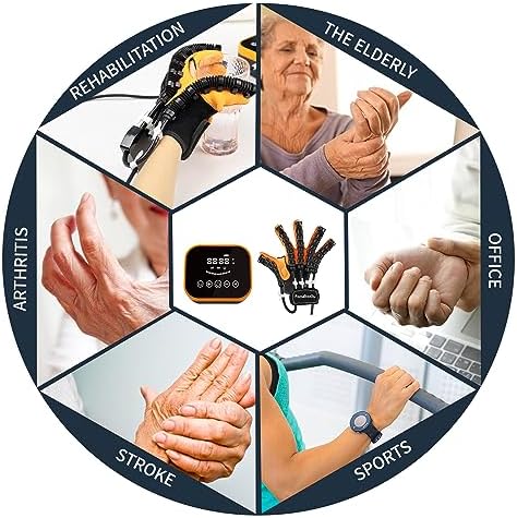 Rehabilitation Robot Gloves Equipment for Stroke Recovery, Hand Strength Exercise, and Adaptive Training Hemiplegic with USB Chargeable Orange (M Size,Right Hand)