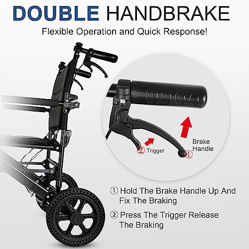 Transport Wheelchair Lightweight Foldable, Extra-Large Spring Shock Absorbers,All-Terrain Transport Chair, Upgraded Brakes Wheelchairs for Adults, Waterproof Travel Wheelchair