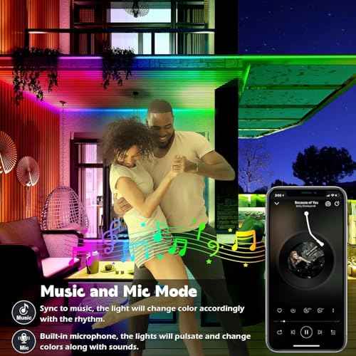 Outdoor LED Strip Lights Waterproof,IP68 Outside Led Light Strips Waterproof with Bluetooth App Remote Control,Music Sync RGB Exterior Led Rope Lights,for Balcony,Deck (100ft Outdoor LED Strip Lights)