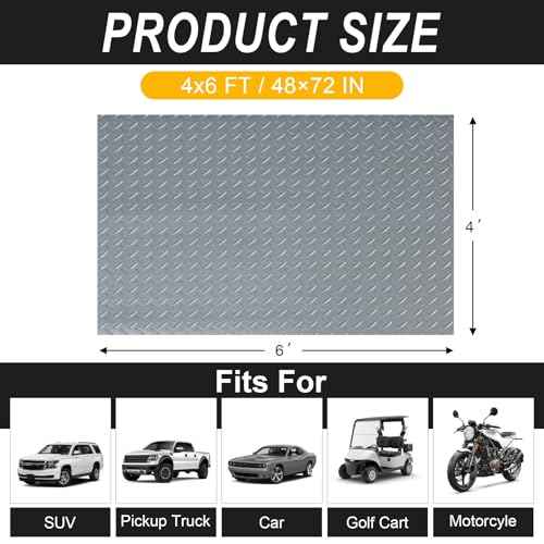 4x6 FT Garage Floor Mat, 2.8mm Thickened Flooring Roll Diamond Plate PVC Rubber Trailer Mat, Non-Slip Floor Mat for Garage, Warehouse, Gyms, Boats, Pickup Truck, Gray