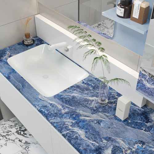 CHIHUT Marble Contact Paper Peel and Stick 12''x100'' Blue Marble Wallpaper for Countertops Waterproof Self Adhesive Countertop Contact Paper Decorative Vinyl Film for Cabinets Desk Shelf Liner