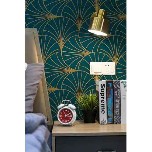 Safiyya 118"x17.3" Wallpaper Gold and Teal Blue Peel and Stick Wallpaper Geometric Stripe Contact Paper Self Adhesive Removable Wallpaper Modern Boho Contact Paper for Walls Covering Vinyl Rolls