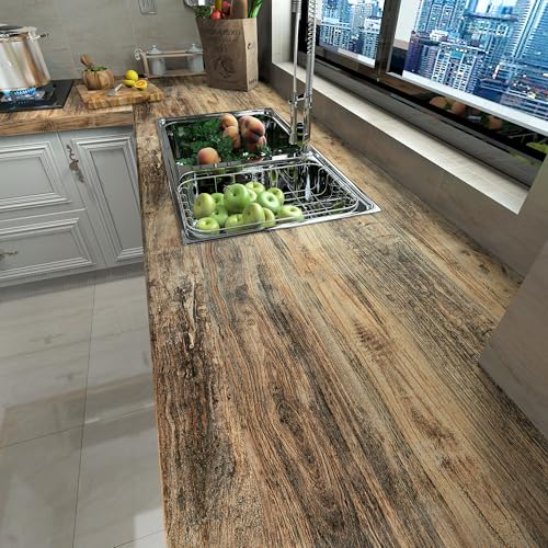 16"¡¿118" Thick Brown Grey Distressed Wood Wallpaper Peel and Stick Removable Gray Blue Faux Wood Grain Contact Paper Vinyl Wrap Self Adhesive Furniture Stickers for Dresser Cabinets Countertops