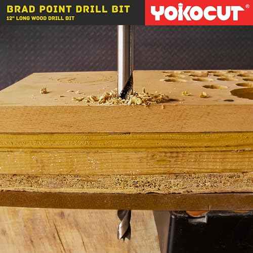 Brad Point Drill Bits Set, 15pcs 12 Inch Long Wood Drill Bits, 1/8" to 1/2" Brad Point Drill Bits for Woodworking, Extra Long Drill Bit for Hardwood, Plywood, PVC, Drywall, Engineered Composites