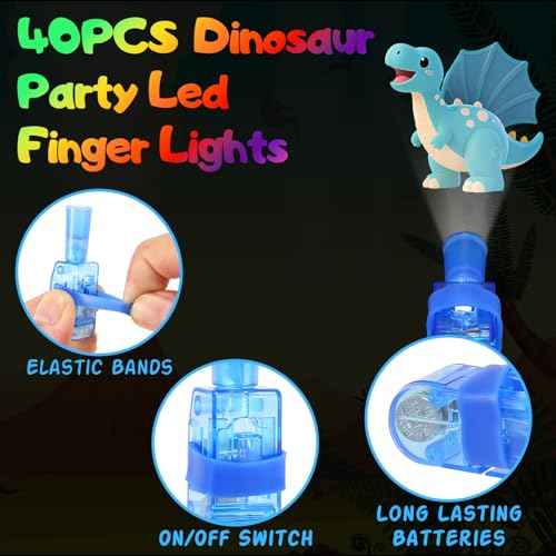40 Pack Dinosaur Party Favors£¬Dinosaur LED Light Up Finger Lights Glow in the Dark Finger Flashlights Bulk for Kids Girls Boy Classroom Prizes Birthday Christmas Stocking Stuffers Gifts Party Favors