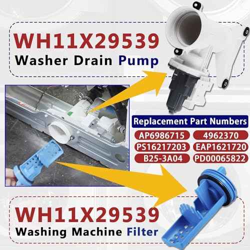 GFW550SSN2WW GFW550SSN0WW Washer Drain Pump and Filter Assembly Fit for GE GFW850SPN0RS GFW550SSN1WW GFW850SPN2RS GFW850SPN5RS GFW650SPN1SN GFW550SSN5WW GFW850SSN1WW GFW850SSN0WW Front-Loading Washers
