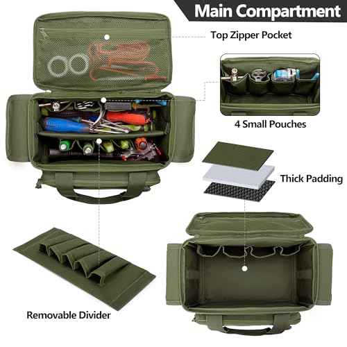 Small Tool Bag with Anti-friction and Thick Padded Bottom, Tool Storage Organizer for Men, Tactical Bag, Range Bag, Multi-functional Work Tote for Repairman, Electrician, Carpenters (Green)