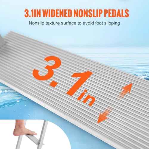 VEVOR Dock Ladder, Removable 4 Steps, 500 lbs Load Capacity, Aluminum Alloy Pontoon Boat Ladder with 3.1'' Wide Step & Nonslip Mat, Easy to Install for Ship/Lake/Pool/Marine Boarding