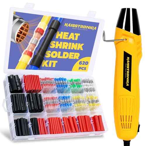 haisstronica 620 PCS All in One Set with Solder Seal Wire Connectors,3:1 Heat Shrink Tubing and Heat Gun,Solder Sticks Wire Terminals Electrical Connectors for Automotive, Marine, Trailer Wiring