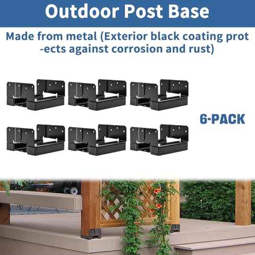 6x6 Post Base 6 PCS Post Bracket Inner Size 5.6"x5.6" Heavy Duty Metal Fence Post Anchor, Black Post Base for Concrete for Wood Deck Pergola Porch Railing Mailbox Support
