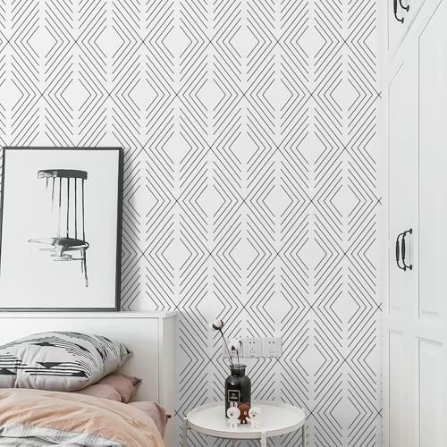 LiKiLiKi Peel and Stick Wallpaper Black and White Contact Paper Geometric Modern Wall Paper for Nursery Room Bedroom Bathroom Cabinets and Drawers Vinyl Roll Self-Adhesive Waterproof 17.3¡± x 118¡±
