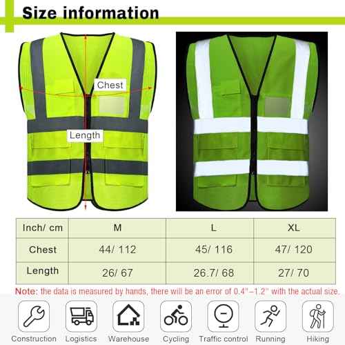 JenPen 10 Pieces Reflective Safety Vests with Pockets and Zipper, High Visibility Mesh Construction Vest for Men Women