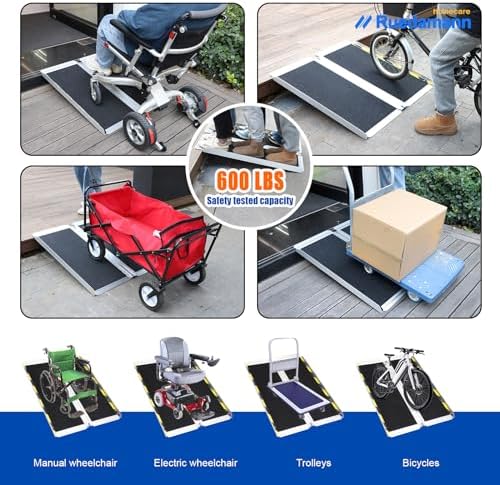 Ruedamann 2FT Wheelchair Ramp, Portable Wheelchair Ramp for Home Entrance, 30-1/4" Wider Design, Non-Slip Aluminum Folding Ramps for Wheelchairs, Strollers, Scooters, Stairs, Curbs, Doorways