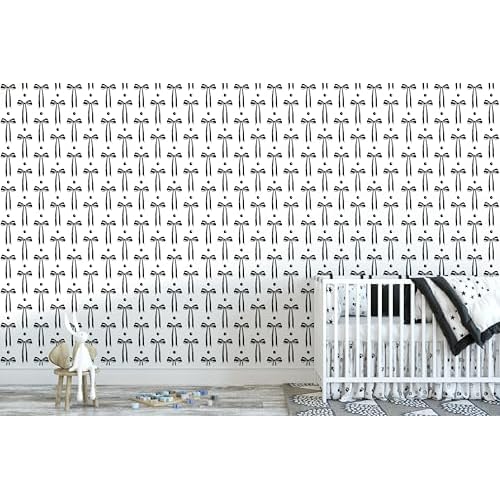 HAOKHOME Black Wall Paper Peel and Stick Modern Bow Ties Wallpaper Removable for Nursery Black/White Contact Paper 17.3in x 9.8ft
