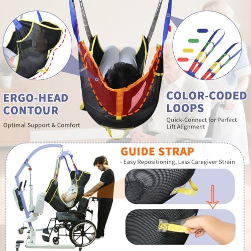 500lbs Mesh Full Body Sling for Lift - Patient Transfer Sling with Wide Pads for Elderly & Disabled,Compatible and Multi-Scene Transfer