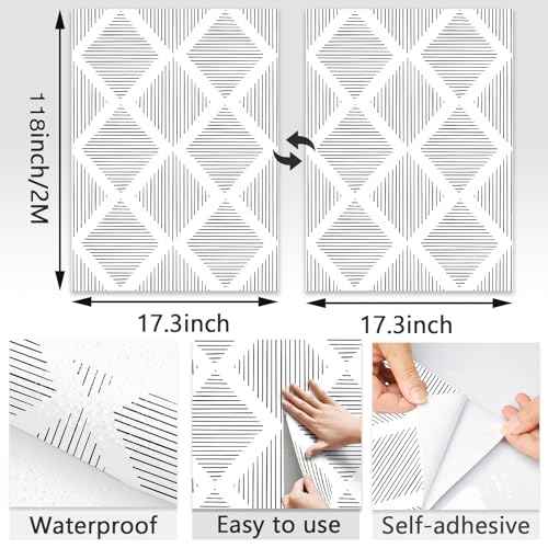 Modern Stripe Peel and Stick Wallpaper 17.3¡± x 118¡± Black and White Contact Paper Geometric Wallpaper Self Adhesive Wallpaper Removable Decorative Wallpaper for Bedroom Drawers Cabinets Decor Vinyl
