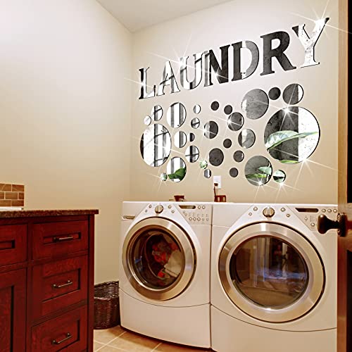 Zonon Laundry Room Mirror Decal Silver 3D Acrylic Mirror Wall Stickers DIY Wall Sticker for Bathroom Home Decorations Supplies(Silver)
